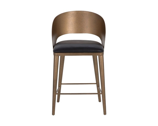 Sunpan - Dezirae Counter Stool - Antique Brass - Charcoal Black Leather - 111047_CLOSEOUT view 2