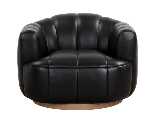 Sunpan - Tadeo Swivel Lounge Chair - Rustic Oak Wood - Vintage Black Night Leather - 111079 view 2