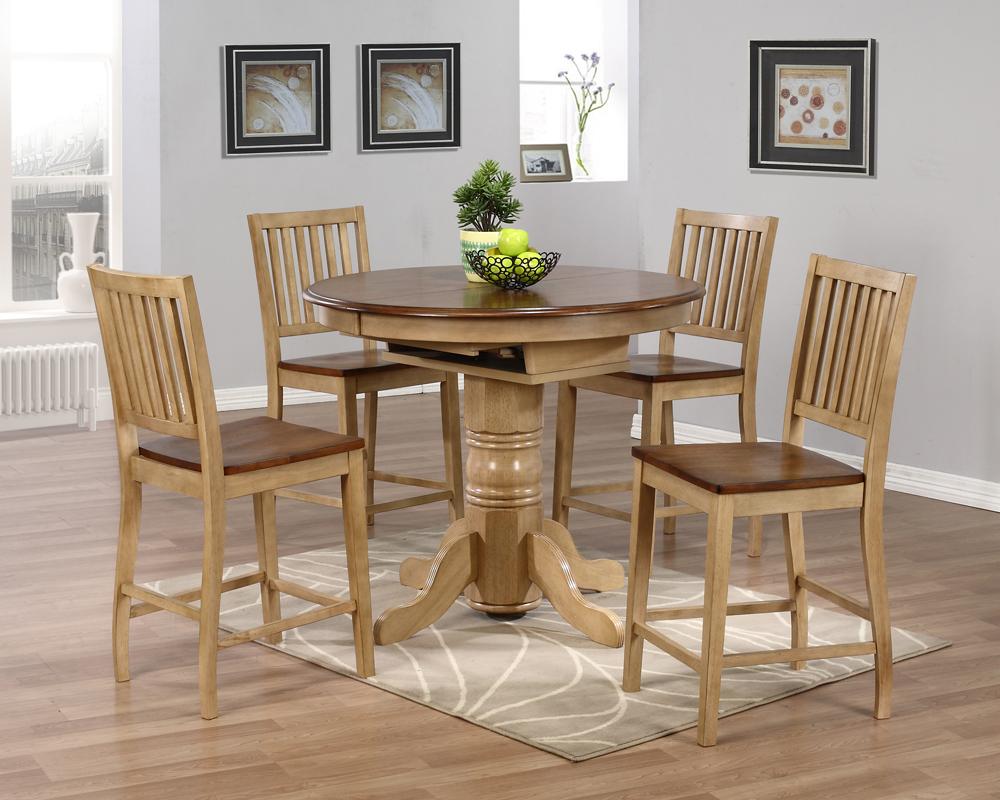 Sunset Trading - 5 Piece Brook Round or Oval Butterfly Leaf Pub Table Set with Slat Back Stools - DLU-BR4260CB-B60-PW5PC veiw 1