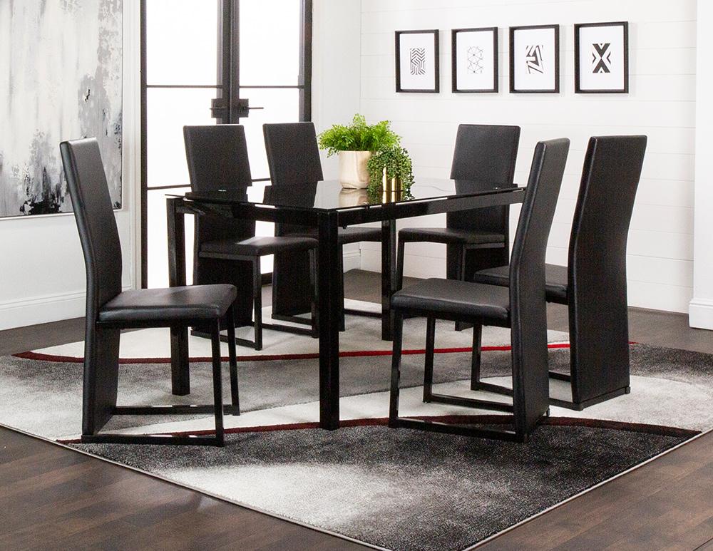 Sunset Trading - Six Cosmic Black Faux Leather Upholstered Dining Chairs with Powder-Coated Metal Legs (Set of 6) - Black/Matte Black Legs - CR-K92070-0112-6 veiw 5