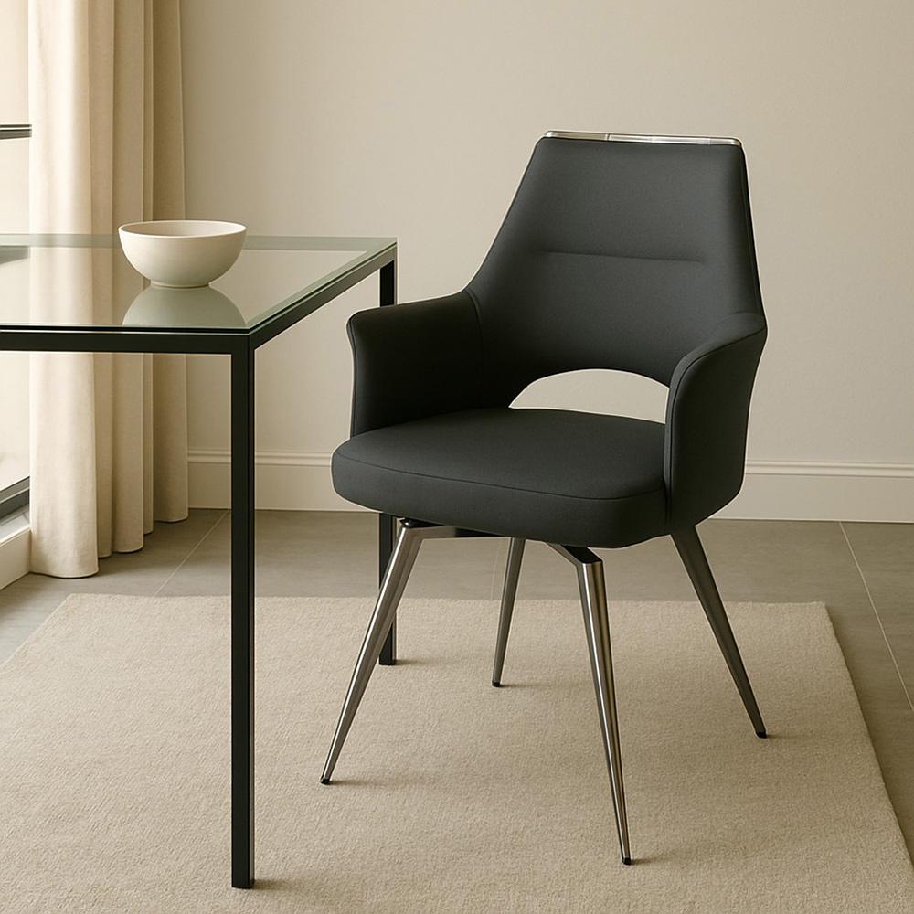 Sunset Trading - Atlas Upholstered Swivel Dining Chair w Arms - Dark Gray/Silver Chrome Legs - CR-G5033-01 veiw 8