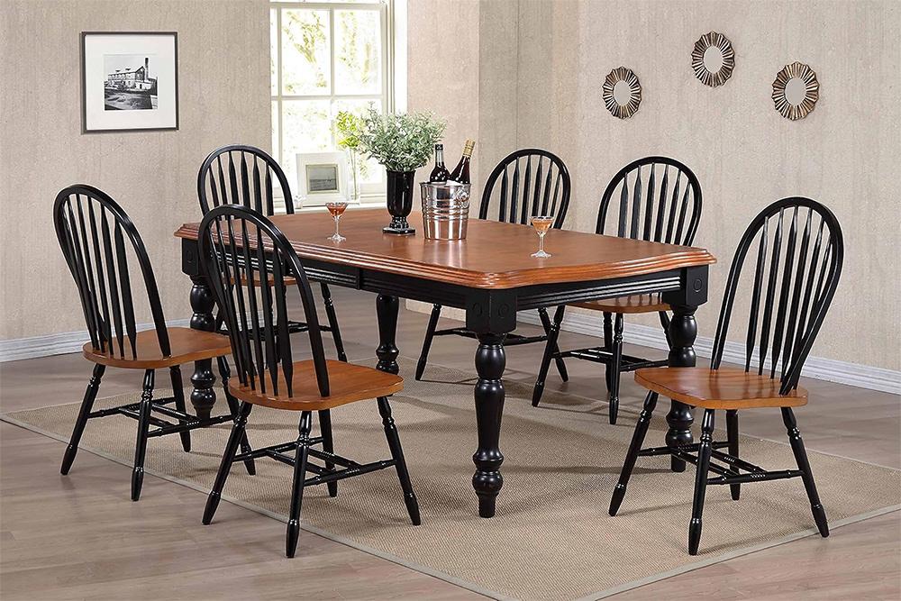 Sunset Trading - Black Cherry Selections 7 Piece 56-72in Rectangular Extendable Dining Set with Arrowback Windsor Chairs - Distressed Antique Black with Cherry - DLU-SLT4272-820-BCH7PC veiw 2