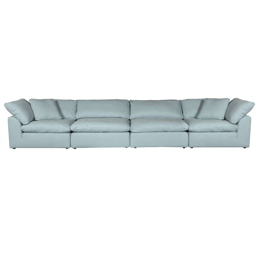 Sunset Trading Contemporary Puff Collection 4PC Slipcovered Modular Sectional Sofa Performance Fabric Washable Water-Resistant Stain-Proof 176in Deep-Seating Down-Filled Couch Ocean Blue - SU-1458-43-2C-2A veiw 1