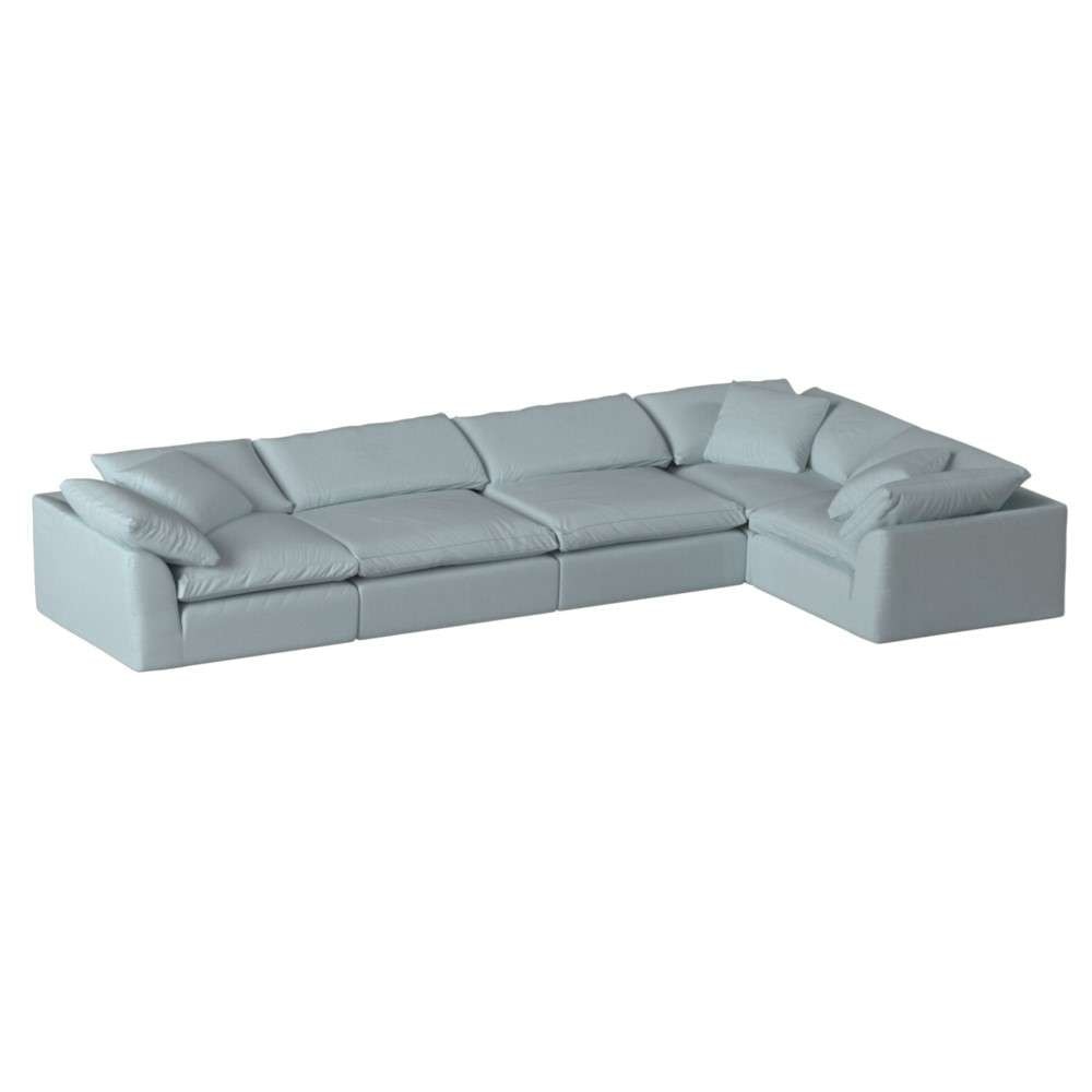 Sunset Trading Contemporary Puff Collection 5PC Slipcovered Modular L-Shaped Sectional Sofa Performance Fabric Washable Water-Resistant Stain-Proof 176in Deep-Seating Down-Filled Couch Ocean Blue - SU-1458-43-3C-2A veiw 1