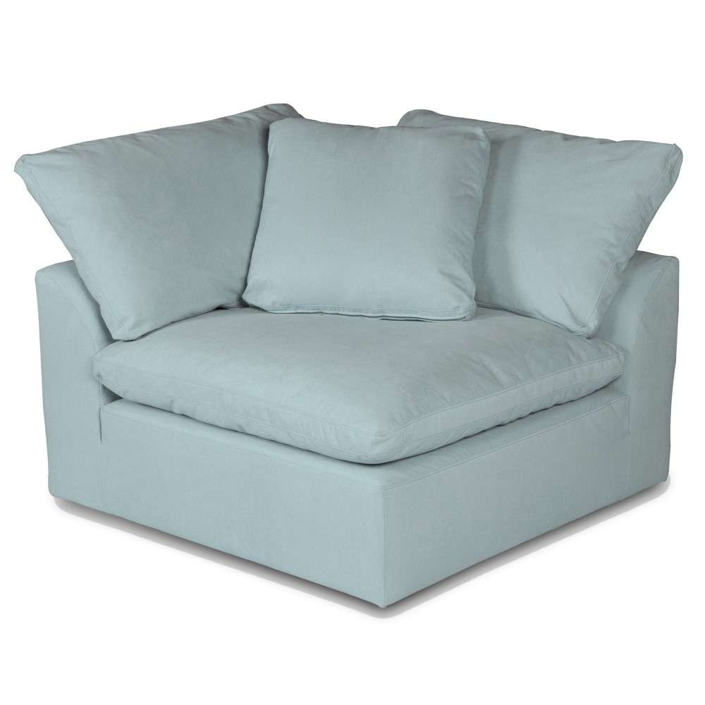 Sunset Trading Contemporary Puff Collection 44in Square Slipcovered Modular Chair Performance Fabric Washable Water-Resistant Stain-Proof Deep-Seating Down-Filled Sofa Sectional Corner Wedge Accent Armchair Ocean Blue - SU-145851-391043 veiw 1