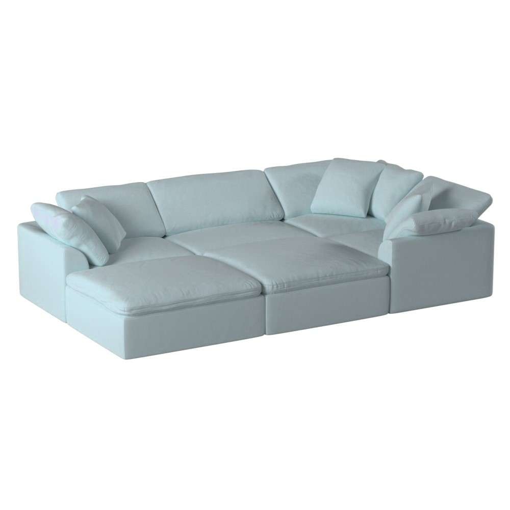 Sunset Trading Contemporary Puff Collection 6PC Slipcovered Modular U-Shaped Pit Sectional Sofa Performance Fabric Washable Water-Resistant Stain-Proof 132in Deep-Seating Down-Filled Chaise Lounge Couch Ocean Blue - SU-1458-43-3C-1A-2O veiw 1