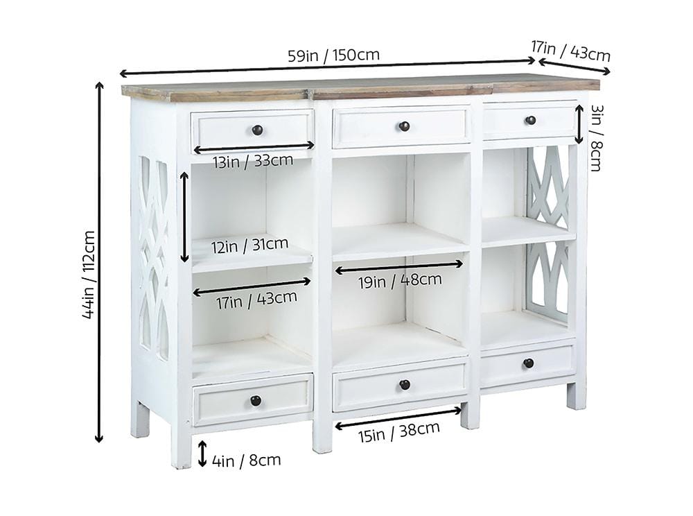 Sunset Trading - Cottage 59in Lattice Display Console - Whitewash | Driftwood Brown - CC-CAB1755TLD-WWDW veiw 7