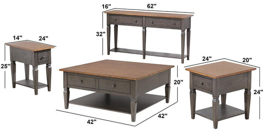 Sunset Trading - Dakota 4PC Coffee Table Set w Drawers & Storage Shelves - Distressed Brown and Ash Gray - DLU-DK-2302-03-04-07-TA veiw 2
