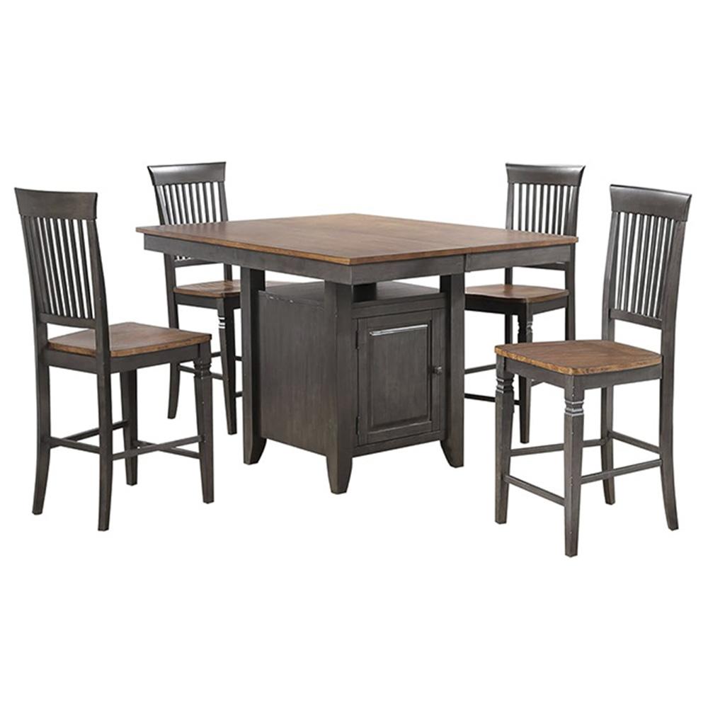 Sunset Trading - Dakota 5 Piece Counter Height Extendable 42-54in Pub Dining Room Kitchen Bistro Table Set with Built in Storage Cabinet - Distressed Brown and Ash Gray - DLU-DK5454C-B70-5P veiw 1