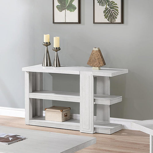 Sunset Trading - Dover 30”H x 18“D x 50” Wide Rectangular Sofa Table with Storage Shelves - Cerused Dove White - AG-638-825 veiw 2