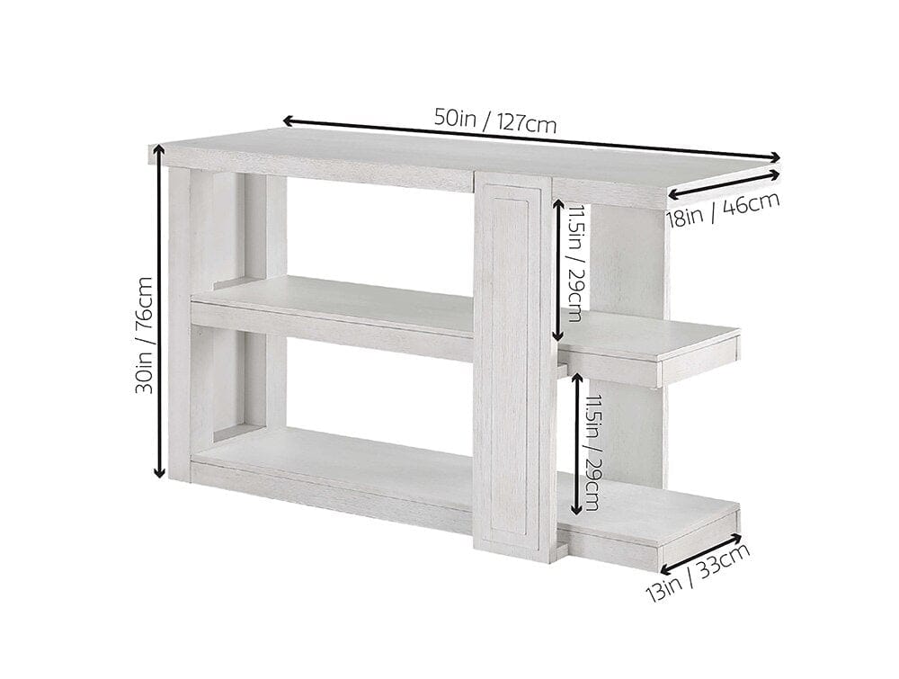 Sunset Trading - Dover 30”H x 18“D x 50” Wide Rectangular Sofa Table with Storage Shelves - Cerused Dove White - AG-638-825 veiw 8