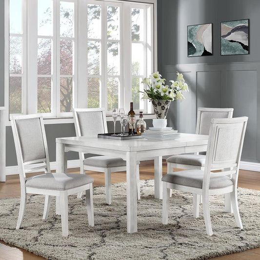 Sunset Trading - Dover 5PC 60”-78”-96in Rectangular Large Expandable Dining Table Set - Cerused Dove White - AG-638-096-9015P veiw 2