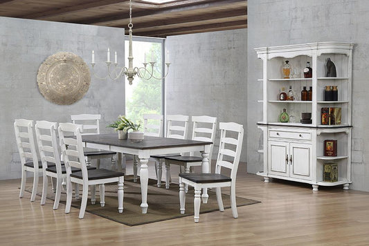 Sunset Trading - French Chic 60in-78in-96in Wide Extendable Dining Table - Distressed Antique White and Walnut Brown - DLU-FC4296-1432W-BH11P veiw 2