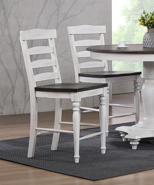 Sunset Trading - French Chic Ladder Back Barstools (Set of 2) - Distressed Antique White and Walnut Brown - DLU-FC1432-24W-2 veiw 2