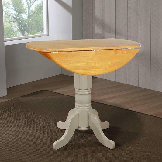Sunset Trading - Oakley Selections 42in Round Extendable Drop Leaf Counter Height Pub Table - Distressed Antique White/Light Oak - DLU-AWLO4242CB veiw 2