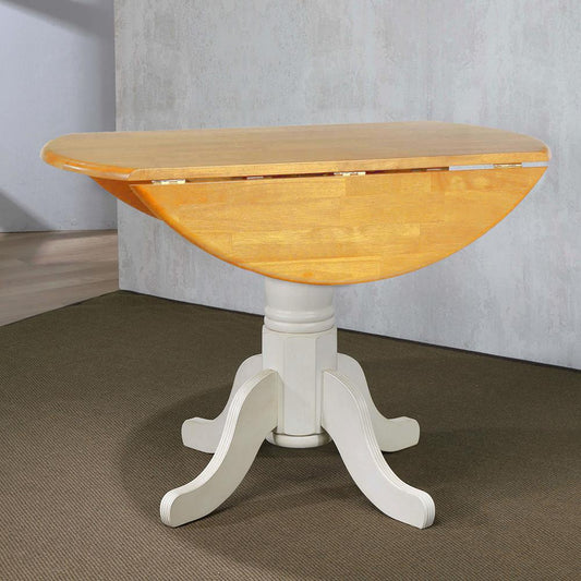 Sunset Trading - Oakley Selections 42in Round Extendable Drop Leaf Table - Distressed Antique White/Light Oak - DLU-AWLO4242 veiw 2