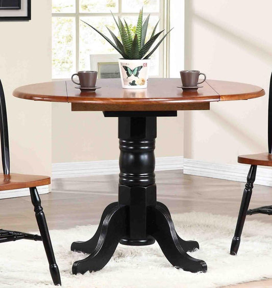 Sunset Trading - Round Drop Leaf Dining Table in Antique Black with Cherry Finish Top - DLU-TPD4242-BCH veiw 2
