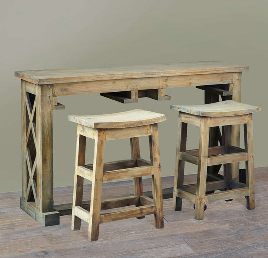 Sunset Trading - Shabby Chic Cottage 60in Rectangular Narrow Counter Height 3 Piece Dining Table Set with Backless Barstools - CC-TAB246S-DW veiw 2