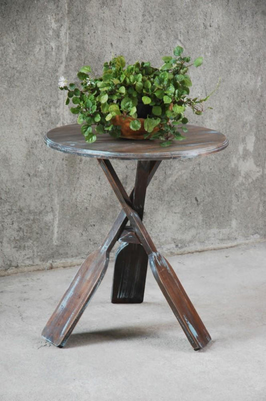Sunset Trading - Shabby Chic Cottage Round Boat Oar Accent Table Distressed Brown And Blue - CC-TAB813LD-BBR veiw 2