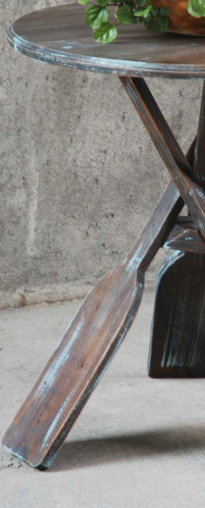 Sunset Trading - Shabby Chic Cottage Round Boat Oar Accent Table Distressed Brown And Blue - CC-TAB813LD-BBR veiw 4