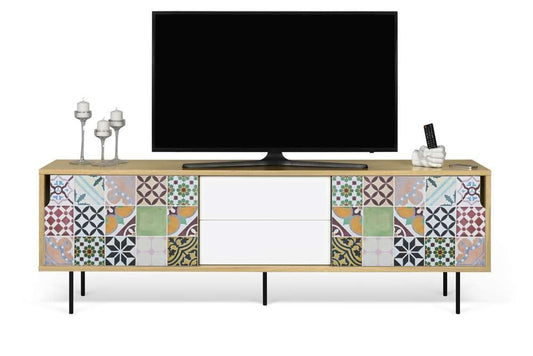TEMAHOME - Dann 201 Tiles Patchwork Sideboard in Oak / Pure White & Vinyl / Black - 9500404825 veiw 2