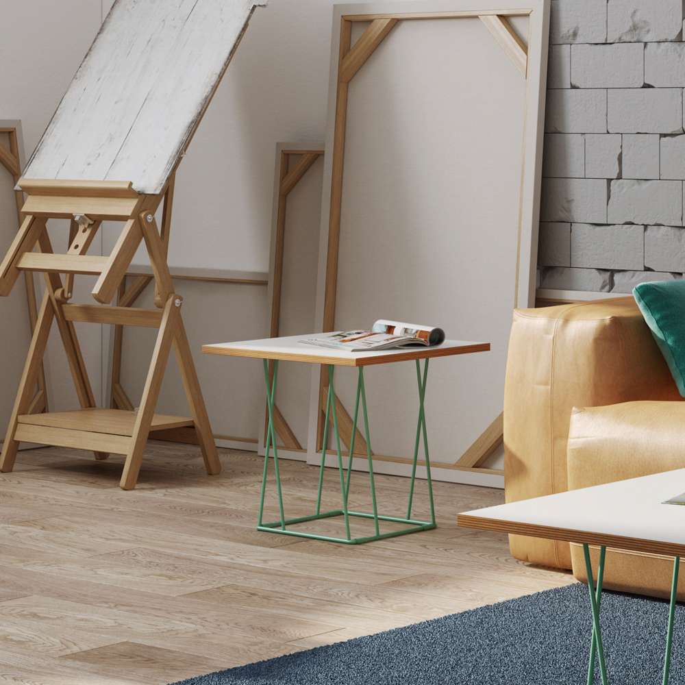 TEMAHOME - Helix 20x20 Side Table in Pure White & Plywood / Sea Green Lacquered Steel - 9500626821 veiw 5