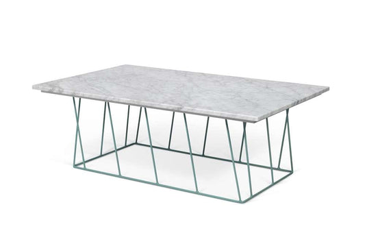 TEMAHOME - Helix 47x30 Marble-Top Coffee Table in White Marble / Sea Green Lacquered Steel - 9500627453 veiw 2