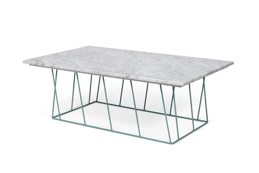 TEMAHOME - Helix 47x30 Marble-Top Coffee Table in White Marble / Sea Green Lacquered Steel - 9500627453 veiw 2