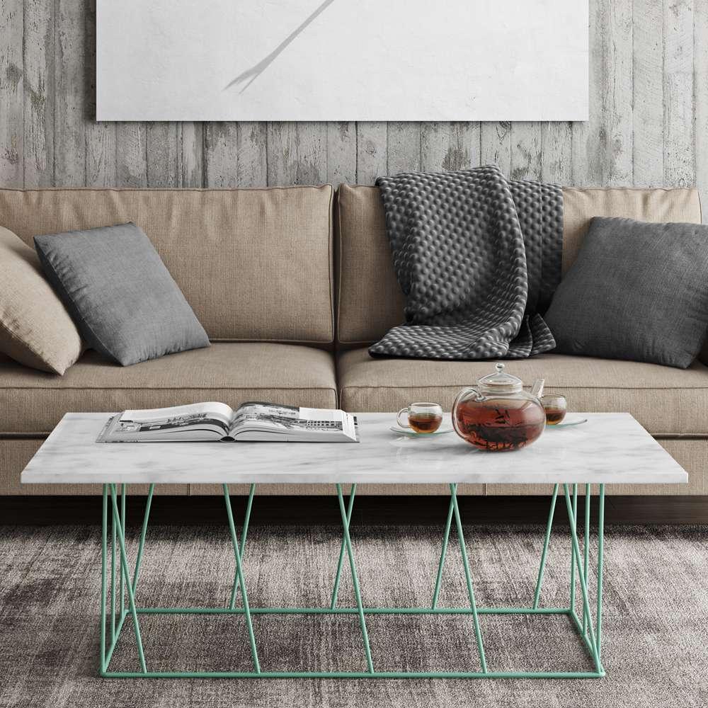 TEMAHOME - Helix 47x30 Marble-Top Coffee Table in White Marble / Sea Green Lacquered Steel - 9500627453 veiw 7