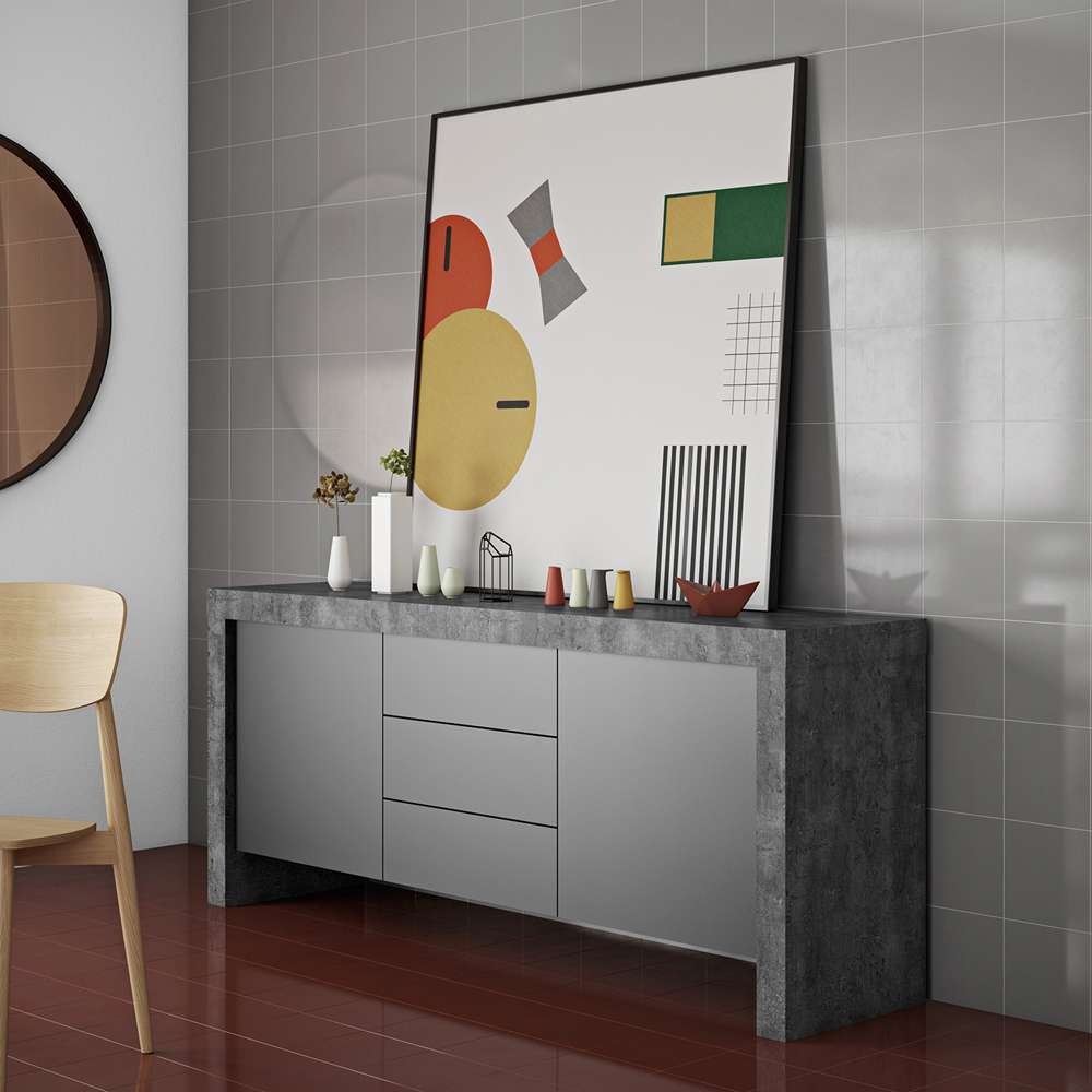 TEMAHOME - Kobe 2 Doors & 3 Drawers Sideboard in Concrete Look / Pure Black - 9500402135 veiw 5