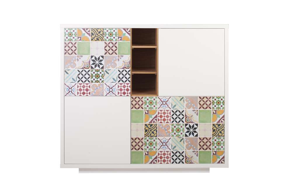 TEMAHOME - Niche Cupboard with Tile-Printed Doors in Pure White / Oak / Tiles - 9500402968 veiw 1