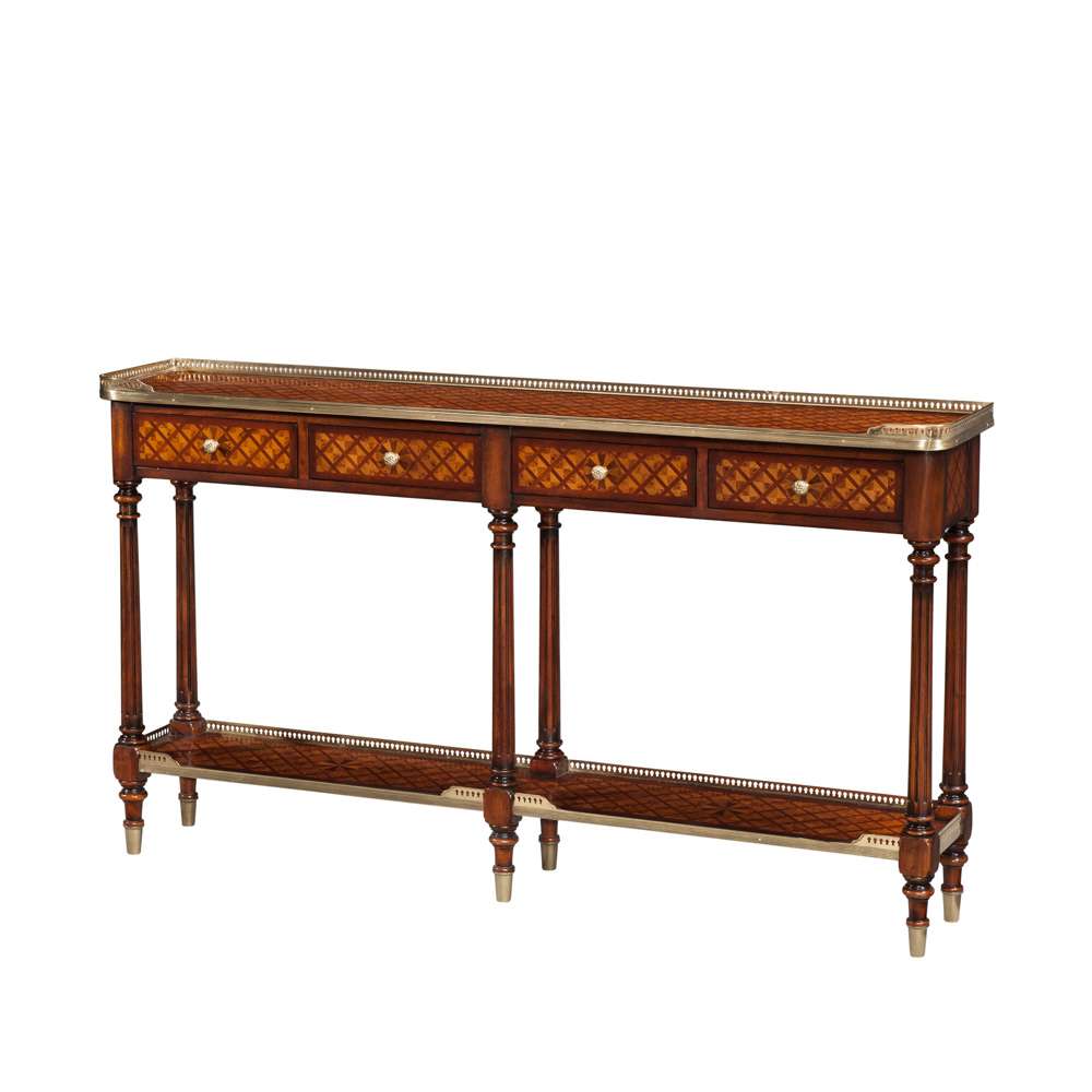 Theodore Alexander - Essential Burl Lattice Parquetry, Brass Mounted Console Table - 5305-003 veiw 1