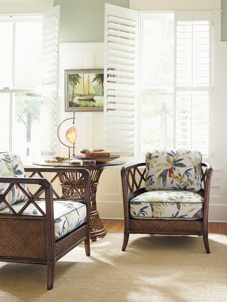 Tommy Bahama Home - Bali Hai Aruba Dining Table With 36 Inch Glass Top, Caribbean Sunset - 593-870-36C veiw 2