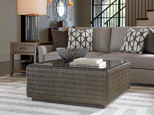 Tommy Bahama Home - Cypress Point Seawatch Woven Cocktail Table Tempered Glass Top, Smoke Gray - 562-947GT veiw 2
