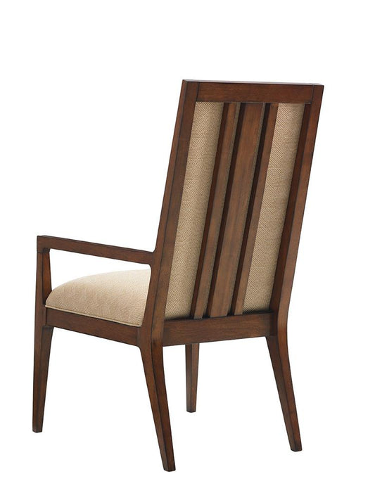 Tommy Bahama Home - Island Fusion Natori Slat Back Arm Chair in Gold Geometric Fabric - 556-881-01 veiw 2