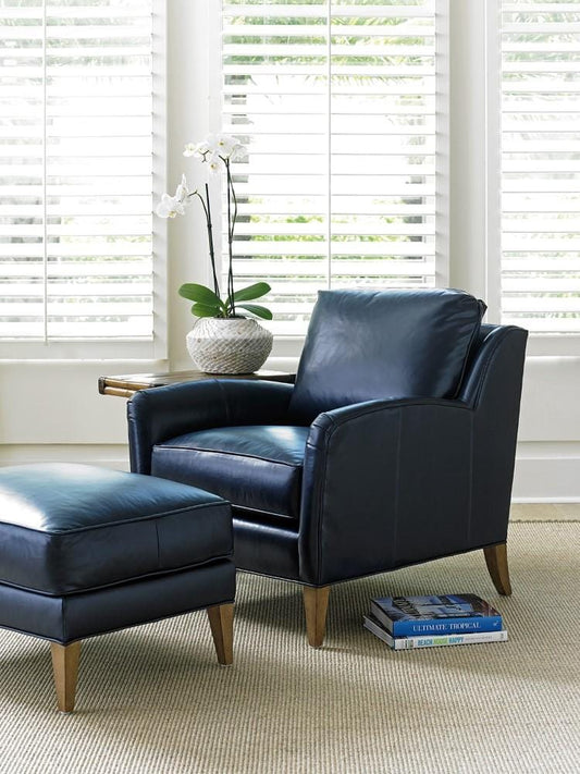 Tommy Bahama Home - Twin Palms Coconut Grove Leather Ottoman in Blue - LL7287-44-40 veiw 2
