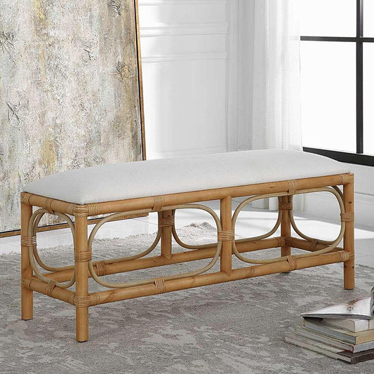 Uttermost - Laguna White Fabric Rattan Bench - 23755 veiw 2