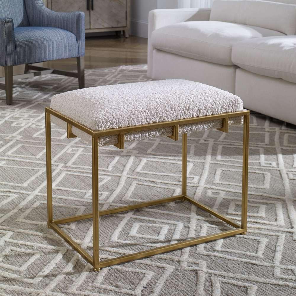 Uttermost - Paradox Small Gold & White Shearling Bench - 23663 veiw 4