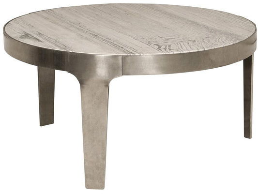 Vanguard Furniture - Noa Round Cocktail Table - Aged Silver Metal and Travertine - P615C1 veiw 2