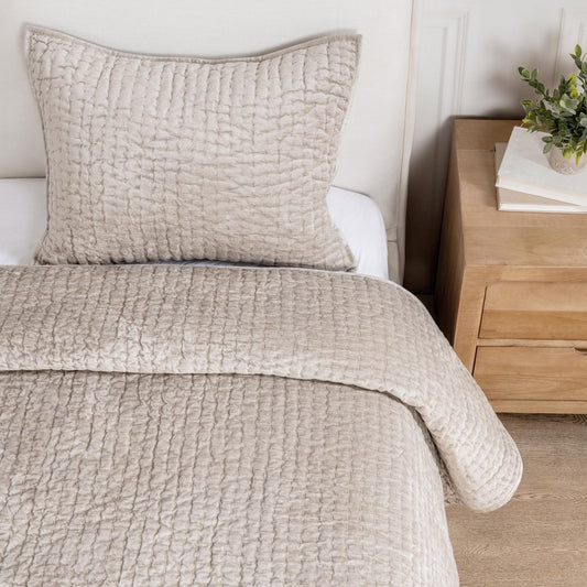 Villa by Classic Home - Bari 2-Piece Twin Quilt Set - Pebble Beige - BEDQ544T view 2