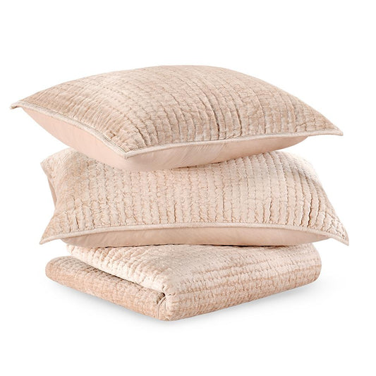 Villa by Classic Home - Dimitry 3-Piece 100% Rayon Velvet Nude King Quilt - Beige - BEDQ529Q veiw 2