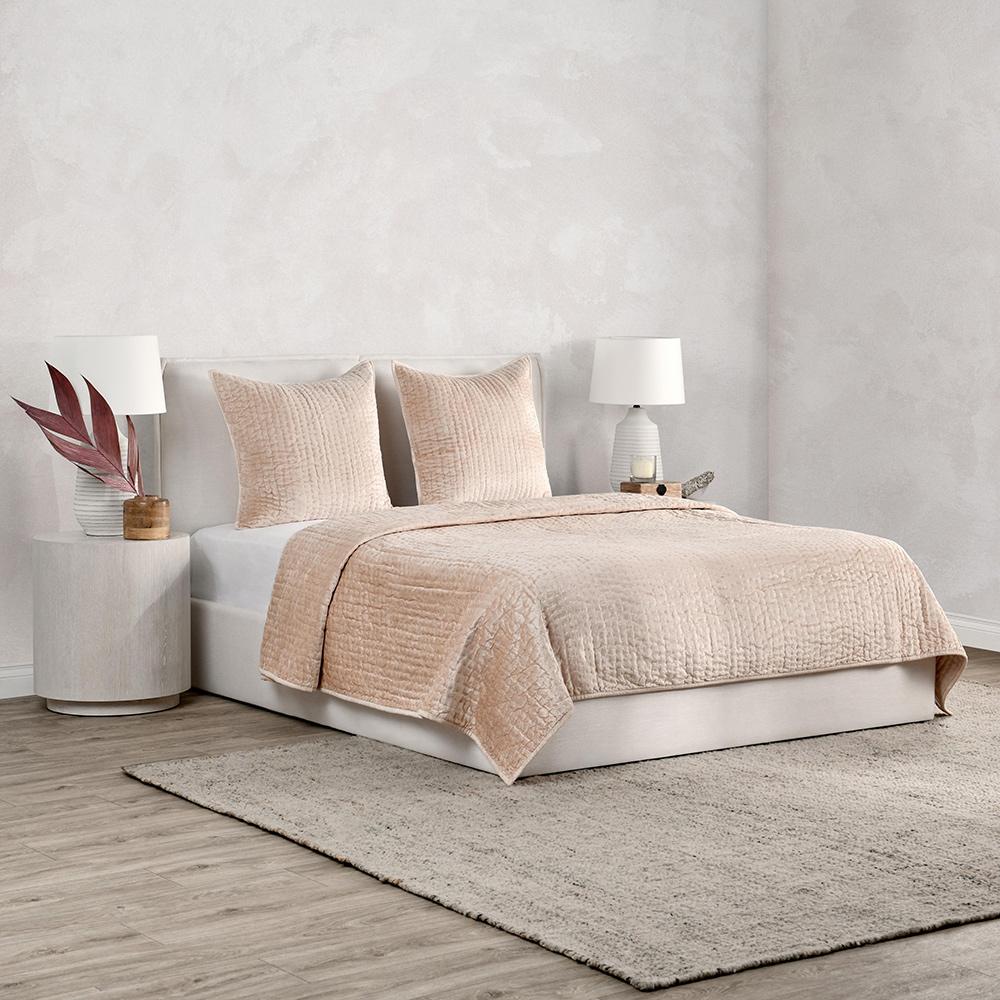 Villa by Classic Home - Dimitry 3-Piece 100% Rayon Velvet Nude King Quilt - Beige - BEDQ529Q veiw 4