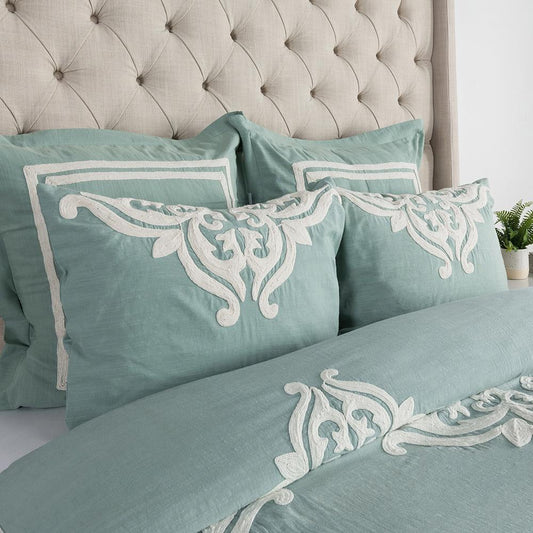 Villa by Classic Home - Kent 100% Cotton Embroidered King Sham - Blue - V180130 veiw 2