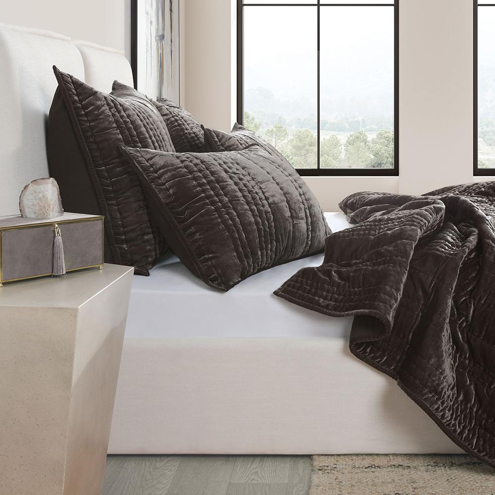 Villa by Classic Home - Seville 4-Piece Velvet Fabric Sable King Quilt Set - Sable - BEDQ371K veiw 3