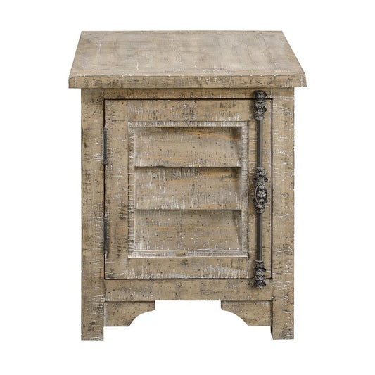 Wallace & Bay - Haynes Limestone Gray 20in End Table with Two Shelves, Plank-Style Top, And Louvered Door With Vintage Hardware - T510261 veiw 2