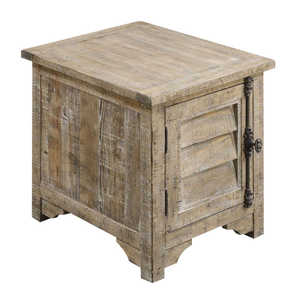 Wallace & Bay - Haynes Limestone Gray 20in End Table with Two Shelves, Plank-Style Top, And Louvered Door With Vintage Hardware - T510261 veiw 4