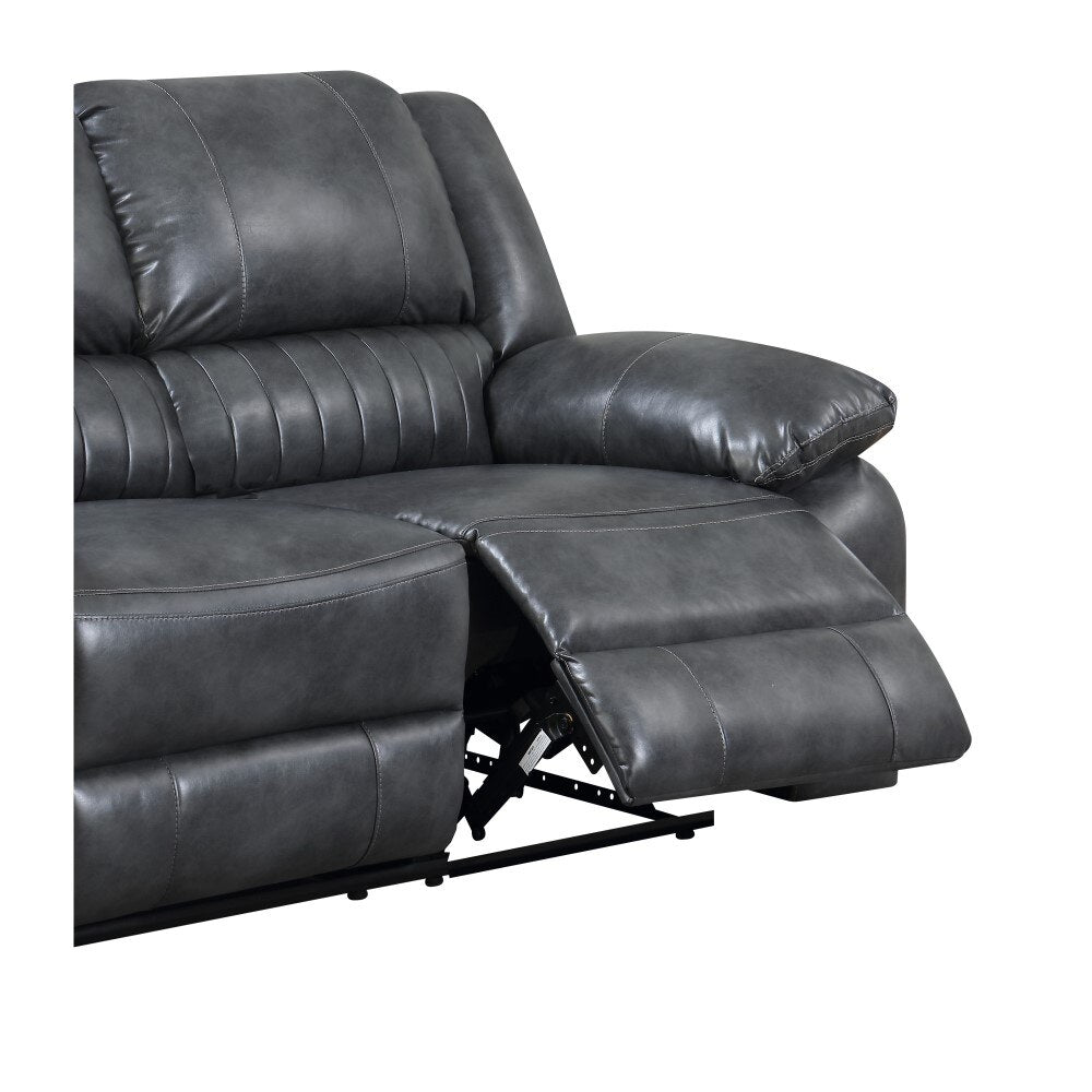 Wallace & Bay - Marshall Charcoal Gray 85in Reclining Sofa with Dual Recliners, Faux Leather Upholstery, And Pillow Top Back - U510452 veiw 4