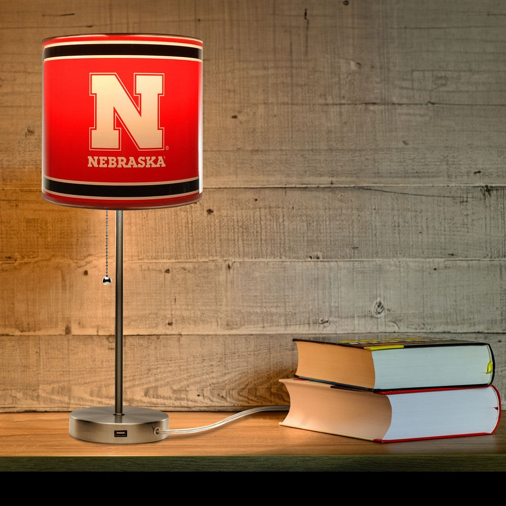 Wave7 - University of Nebraska Chrome Lamp with USB Port - 2020NEB1 view 3