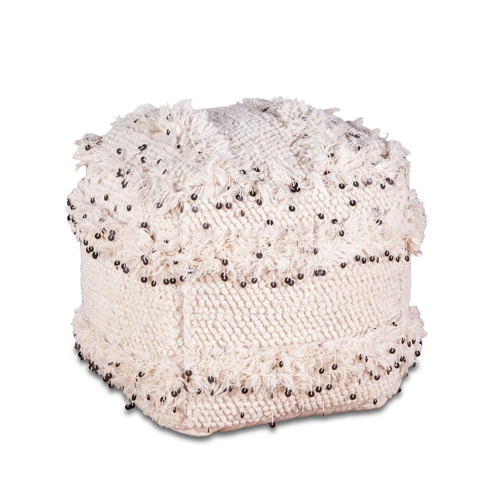 World Interiors - Algiers Square Ottoman in Sequined Cream Fabric - ZWALGRPUF18_CLOSEOUT veiw 1