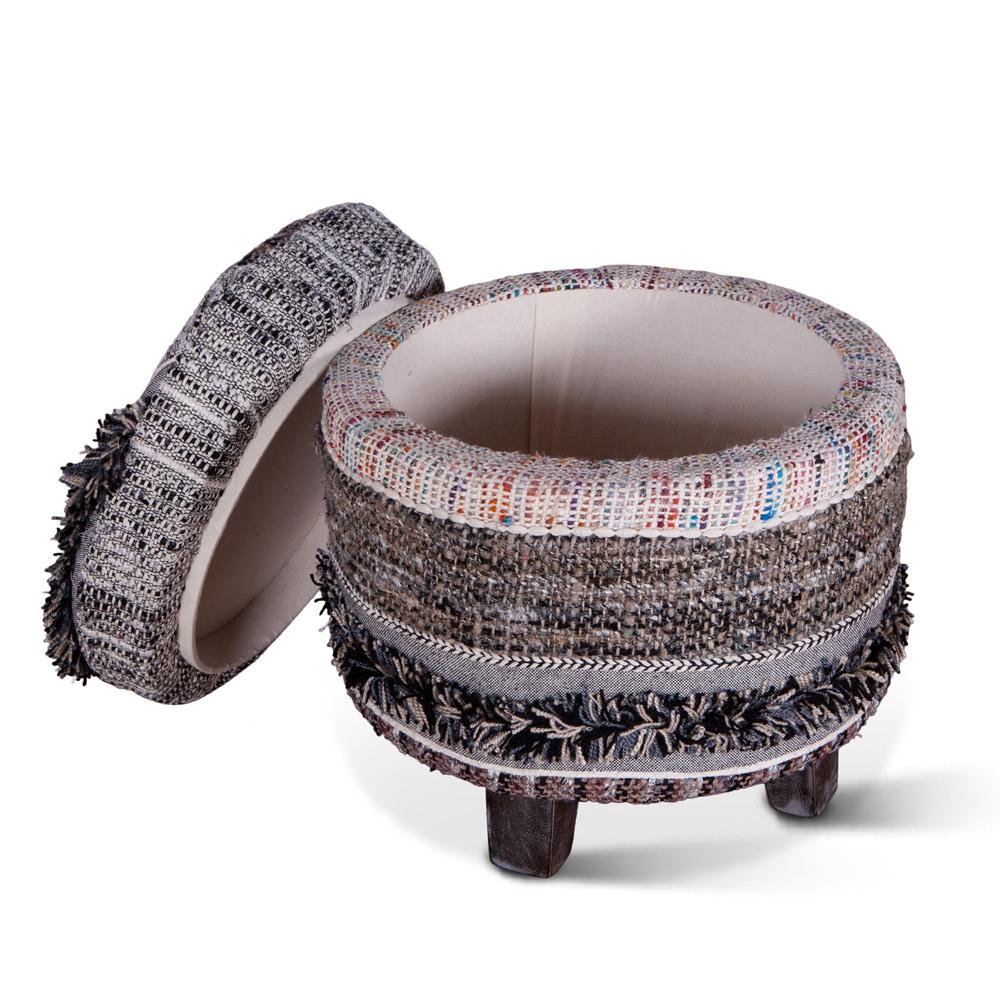 World Interiors - Algiers Storage Stool in Moroccan Fluffy Black Fabric - ZWALGRST18_CLOSEOUT veiw 1